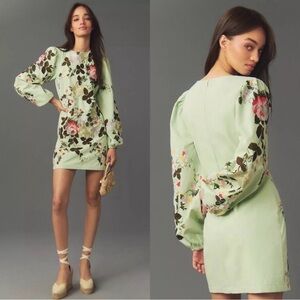 ANTHROPOLOGIE Long-Sleeve Embroidered Mini Dress By Let Me Be Dress Size Small